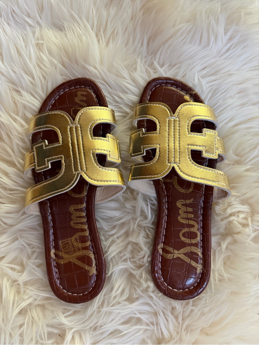 Sam Edelman gold  Croc-Embossed Slide Sandals new 5 size